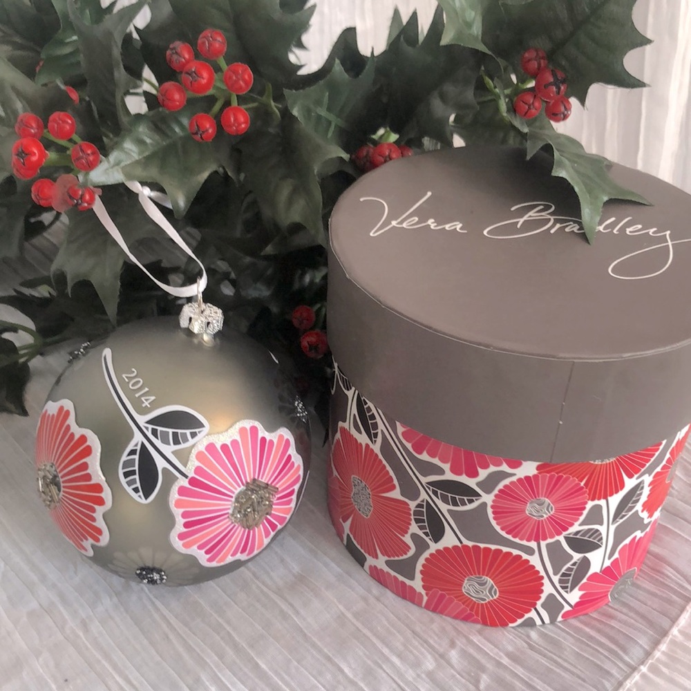 VERA BRADLEY 2014 Cherry Blossoms round ball Christmas ornament & matching box